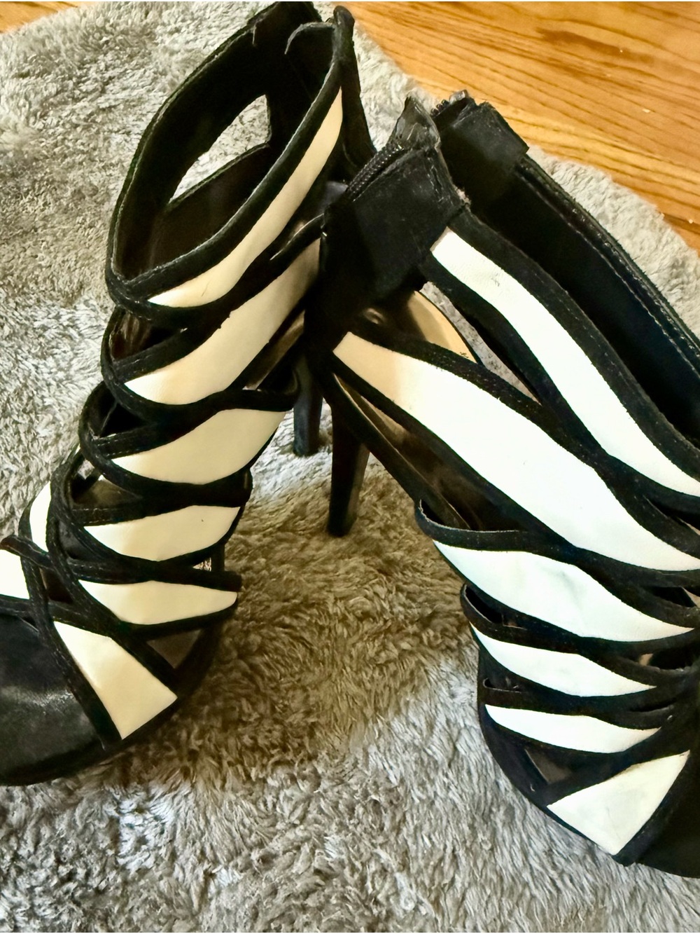 Carlos Santana Black and White zippered Stiletto Sandals
